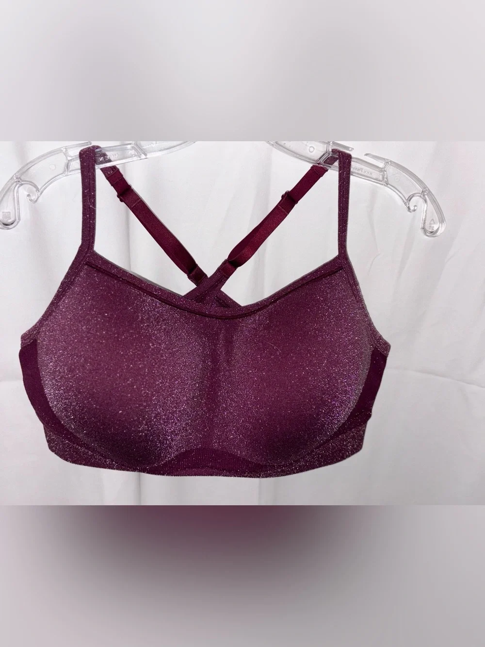 PINK Victoria's Secret Sparkle Deep Plum Crisscross Sports Bralette